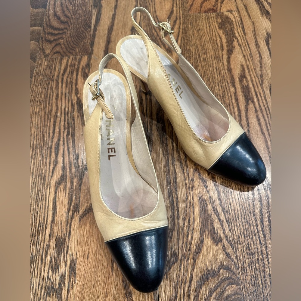Chanel vintage classic sling back leather pumps heels with original box base - Picture 4 of 10